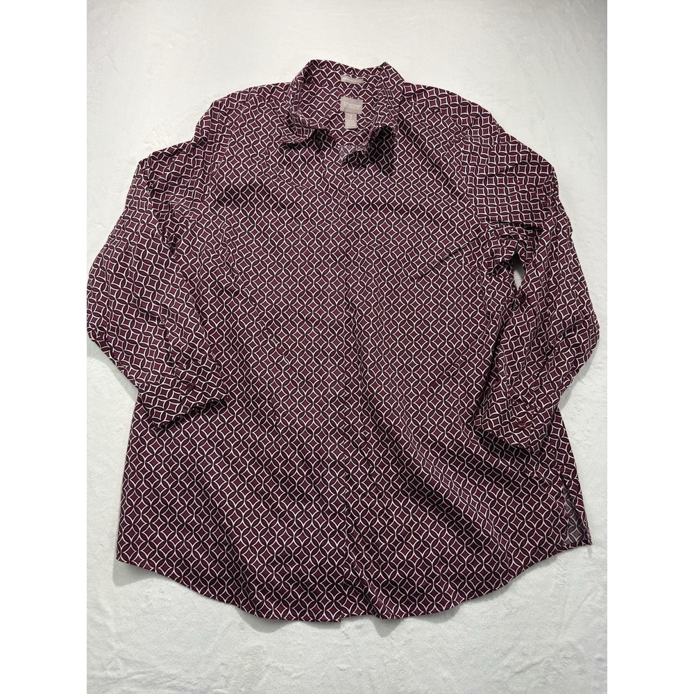 Chico's Shirt Womens 3 Red Geometric Wrinkle Resistant Button Up Tunic